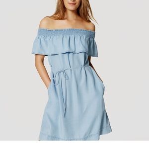 Loft outlet short sleeve ruffle neck off the shoulder denim dress women's XS